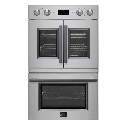 Forno Alta Qualita Asti 30 In. Double French Door Electric 7.36 Cu.ft. Wall Oven With Convection In Stainless Steel