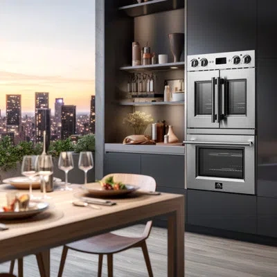 Forno Alta Qualita Gallico 30 In. French Door Electric 7.36 Cu.ft. Double Wall Oven With Convection In Stainless Steel