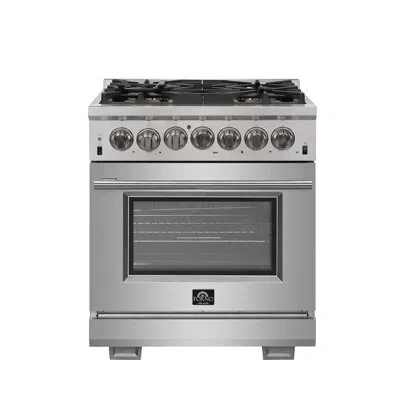 Forno Capriasca 30-inch Dual Fuel Range Stainless Steel, 5 Burners, 4.32 Cu.ft. True Convection Oven