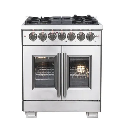 Forno Capriasca 30-inch French Door Dual Fuel Range Stainless Steel, 4.32 Cu.ft. True Convection Oven In Silver