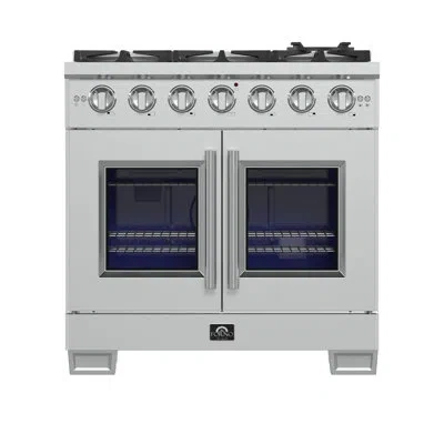 Forno Capriasca 36" French Door Gas Range Stainless Steel, 6 Brass Burners, 5.36 Cu.ft. Convection Oven