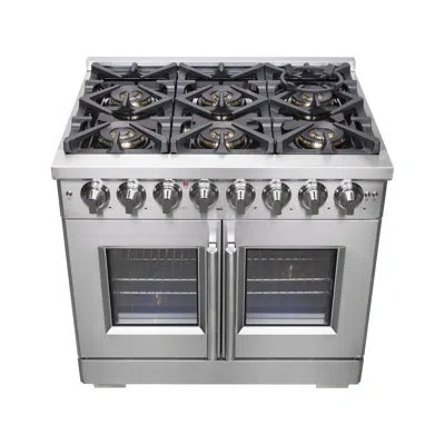 Forno Capriasca 36-inch French Door Dual Fuel Range Stainless Steel, 5.36 Cu.ft. True Convection Oven In Silver