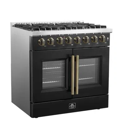 Forno Galiano 36" French Door Dual Fuel Range, Black Or White & Antique Brass, 5.36 Cu.ft. True Convection