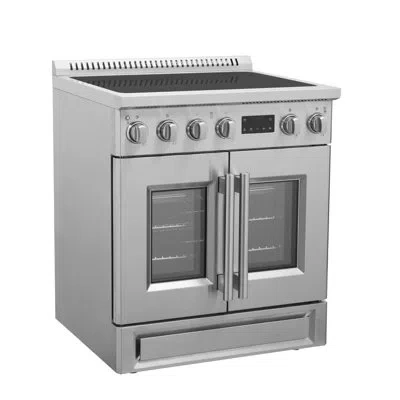 Forno Torino French Door 30 Inch Induction Range With Air Fryer, Air Sous Vide & True Convection In Silver