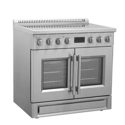 Forno Torino French Door 36 Inch Induction Range With Air Fryer, Air Sous Vide & True Convection In Silver