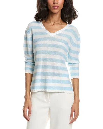 Forte Beach Stripe V-neck Linen Sweater In Blue