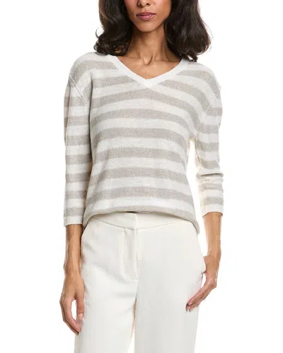 Forte Beach Stripe V-neck Linen Sweater In Neutral
