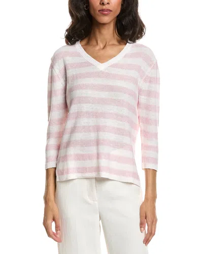 Forte Beach Stripe V-neck Linen Sweater In White