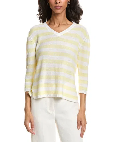 Forte Beach Stripe V-neck Linen Sweater In White