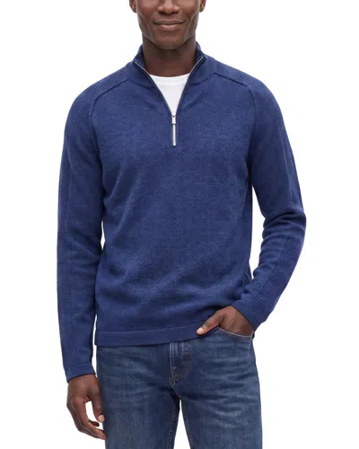 Forte Cashmere 100% Cashmere Mock Neck 1/4-zip 100% Cashmere Sweater In Blue