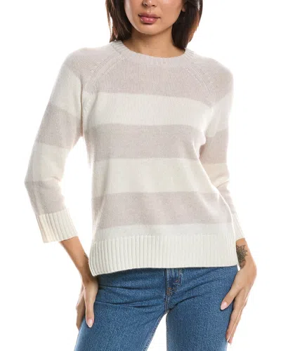 Forte Cashmere 3 /4 Sleeve Wide Stripe Crewneck Cashmere Sweater In Gold