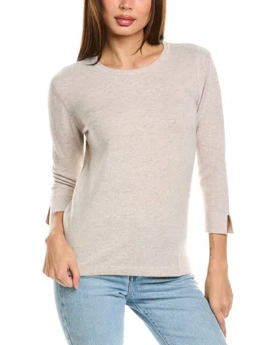 Forte Cashmere 3/4-sleeve Crew Cashmere Sweater In Grey