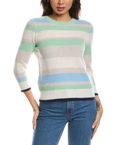 Forte Cashmere 3/4-sleeve Openwork Stripe Crewneck Cashmere Sweater In Multi