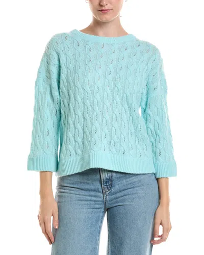 Forte Cashmere 3/4-sleeve Pointelle Cable Crewneck Cashmere Sweater In Blue