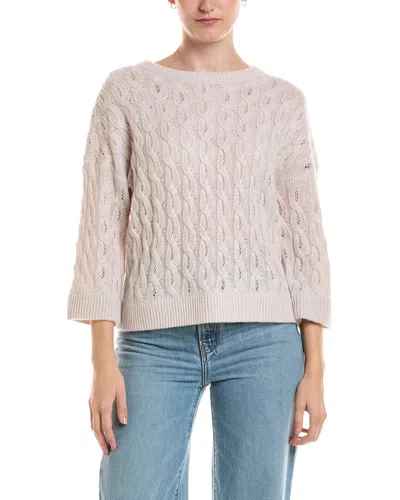 Forte Cashmere 3/4-sleeve Pointelle Cable Crewneck Cashmere Sweater In Gold