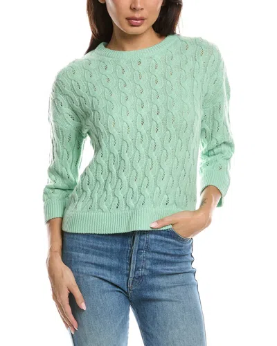 Forte Cashmere 3/4-sleeve Pointelle Cable Crewneck Cashmere Sweater In Green