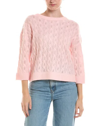 Forte Cashmere 3/4-sleeve Pointelle Cable Crewneck Cashmere Sweater In Pink