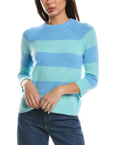 Forte Cashmere 3/4-sleeve Wide Stripe Crewneck Cashmere Sweater In Blue