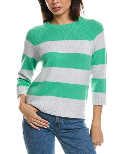 Forte Cashmere 3/4-sleeve Wide Stripe Crewneck Cashmere Sweater In Multi