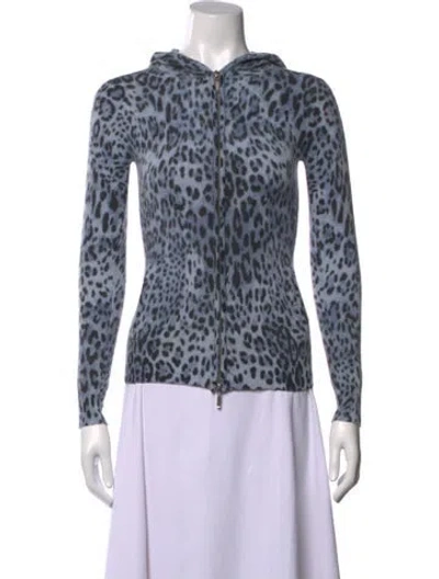 Pre-owned Forte Cashmere Animal Print Crew Neck Sweater In Blue
