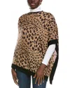 Forte Cashmere Animal Print Drape Cashmere Poncho In White