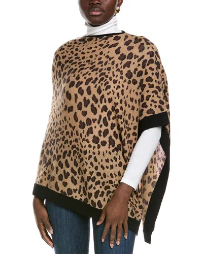 Forte Cashmere Animal Print Drape Cashmere Poncho In White