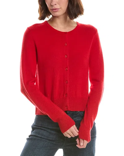Forte Cashmere Basic Cropped Button 100% Cashmere Cardigan In Red