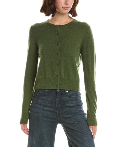 Forte Cashmere Basic Cropped Button 100% Cashmere Cardigan In Green