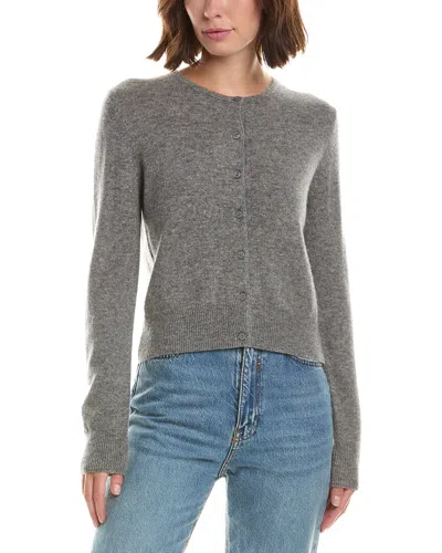 Forte Cashmere Basic Cropped Button 100% Cashmere Cardigan In Gray
