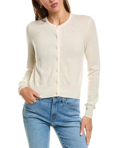 Forte Cashmere Basic Cropped Button 100% Cashmere Cardigan In White