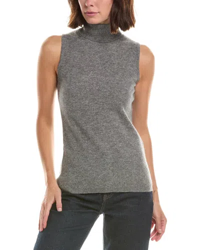 Forte Cashmere Basic Sleeveless Turtleneck 100% Cashmere Sweater In Gray