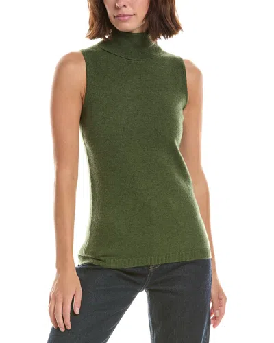 Forte Cashmere Basic Sleeveless Turtleneck 100% Cashmere Sweater In Green