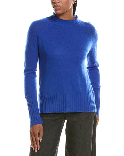 Forte Cashmere Basic Trim Low Funnel 100% Cashmere Pullover In Blue