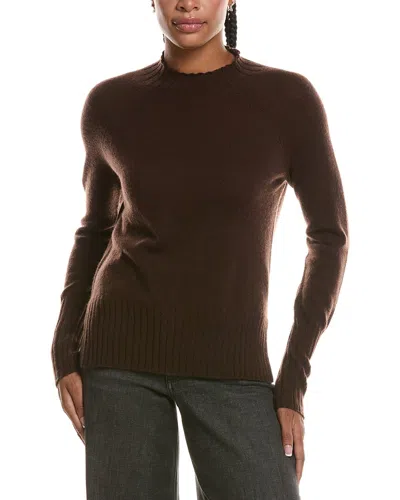 Forte Cashmere Basic Trim Low Funnel 100% Cashmere Pullover In Brown