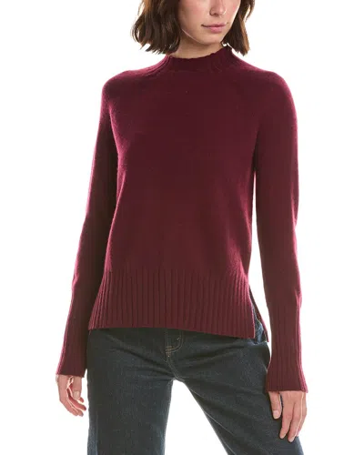 Forte Cashmere Basic Trim Low Funnel 100% Cashmere Pullover In Burgundy