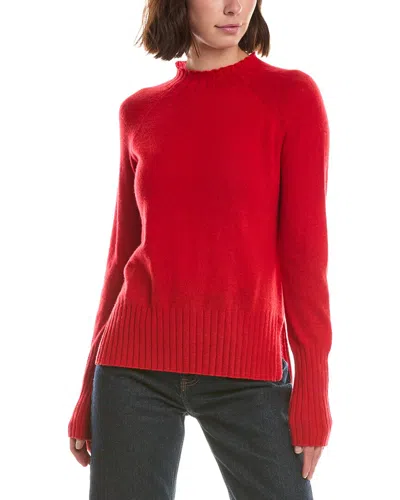 Forte Cashmere Basic Trim Low Funnel 100% Cashmere Pullover In Red