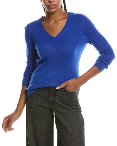 Forte Cashmere Basic V-neck 100% Cashmere Pullover In Blue