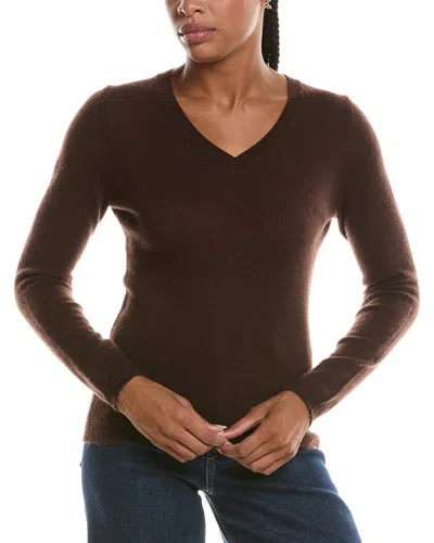 Forte Cashmere Basic V-neck 100% Cashmere Pullover In Brown