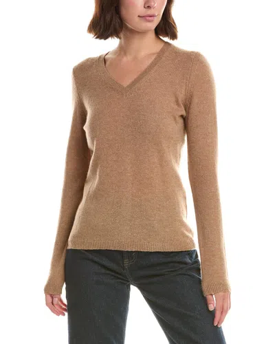 Forte Cashmere Basic V-neck 100% Cashmere Pullover In Brown