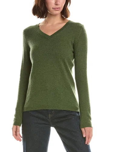 Forte Cashmere Basic V-neck 100% Cashmere Pullover In Green