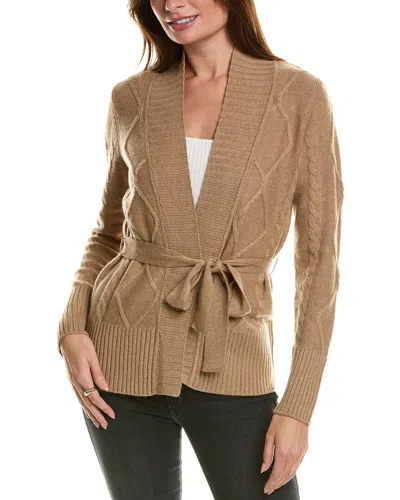 Forte Cashmere Belted Cable Wool & Cashmere-blend Cardigan In Brown