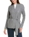Forte Cashmere Belted Cable Wool & Cashmere-blend Cardigan In Grey
