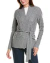 Forte Cashmere Belted Cable Wool & Cashmere-blend Cardigan In Grey