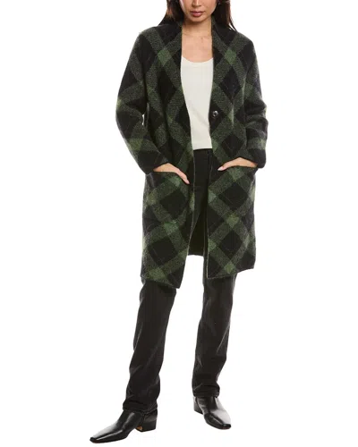 Forte Cashmere Bias Plaid Alpaca-blend Cardigan In Green