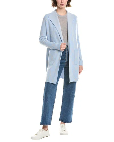 Forte Cashmere Bias Plaid Cashmere Cardigan In Blue