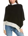 Forte Cashmere Border Stripe Cashmere Poncho In Black