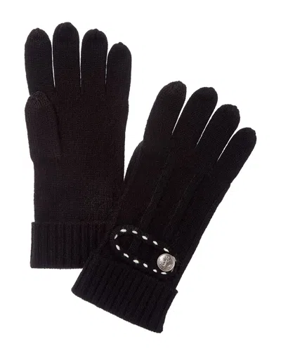 Forte Cashmere Button Cuff Cashmere Gloves In Black