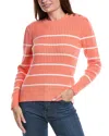 Forte Cashmere Button Shoulder Stripe Sweater In Orange