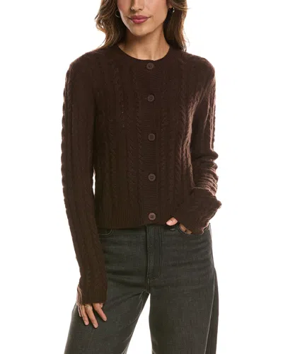 Forte Cashmere Cable Crewneck 100% Cashmere Cardigan In Brown
