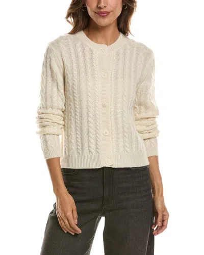 Forte Cashmere Cable Crewneck 100% Cashmere Cardigan In White